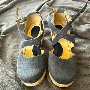 Blue Jute Wedged Heel Sandals